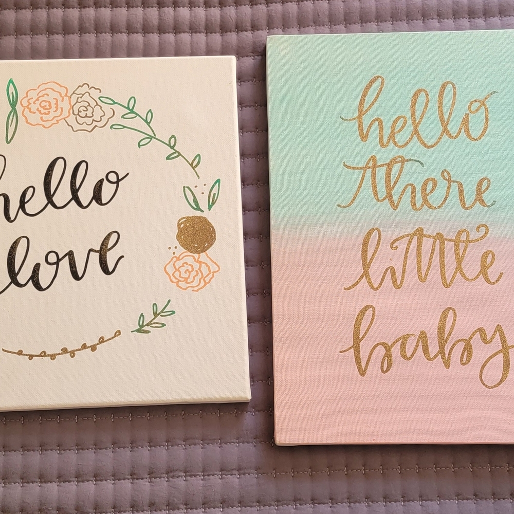 Girl nursery room pictures 2pc set canvas Wall art decor